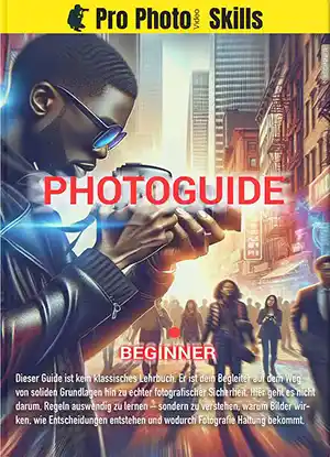 Kostenloser Photoguide für Einsteiger von ProPhotoSkills als Buch Mockup mit Fokus auf Fotografie Grundlagen