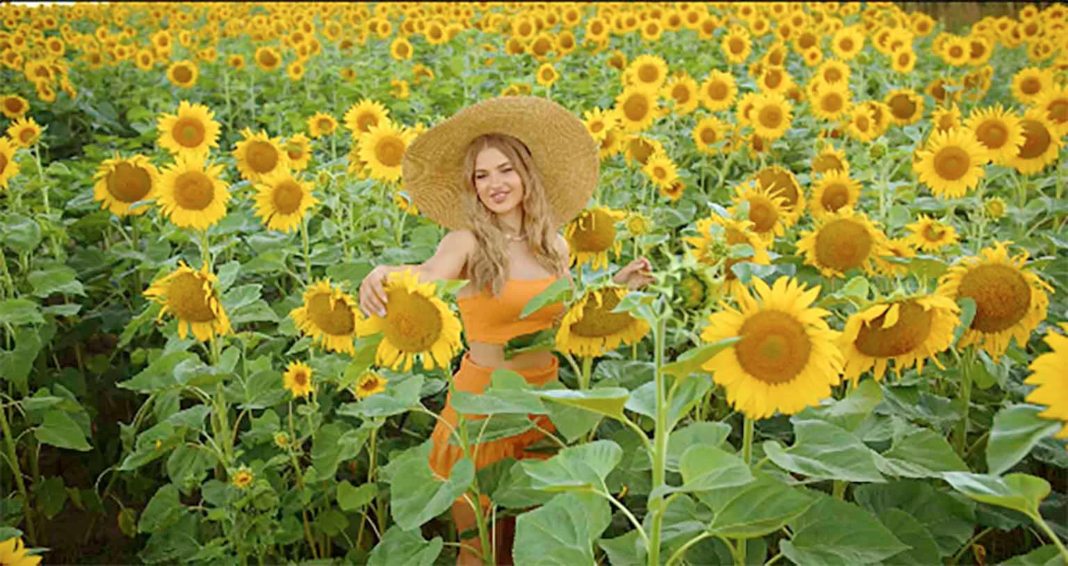 Frau in einem Feld voller Sonnenblumen – natürliche Umgebung als improvisierte Kulisse für authentische Fotografie abseits klassischer Sets